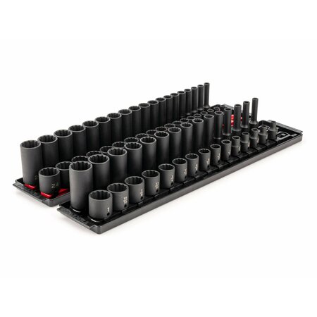 TEKTON 3/8 Inch Drive 12-Point Impact Socket Set with Rails, 68-Piece (1/4-1 in., 6-24 mm) SID91219